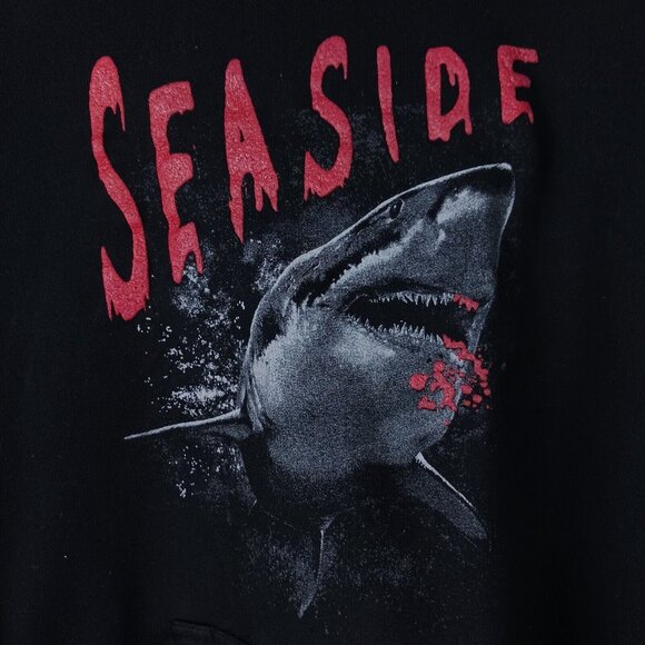 Seaside Shark Hoodie Black Size M/L Edgy Coastal Grunge Graphic Streetwear - Picture 2 of 4